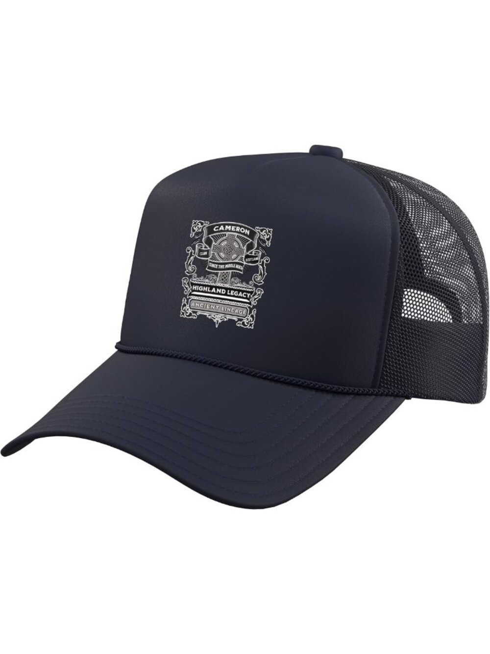 Cameron Scottish Clan Highland Heritage Design Trucker Hat with Adjustable Mesh